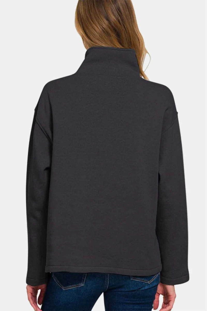Zenana Turtleneck Half Snap Fleece Sweatshirt - Hopeford Streams