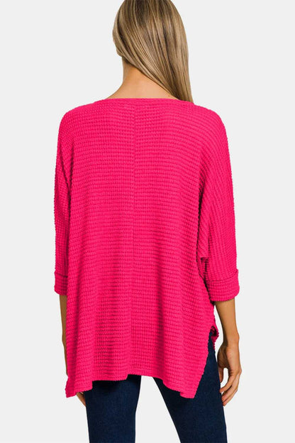Zenana V - Neck High - Low Jacquard Knit Top - Hopeford Streams