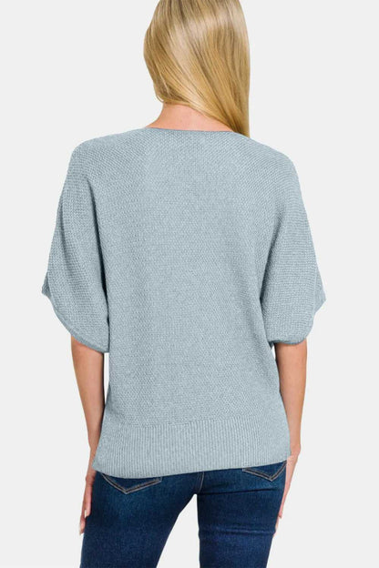 Zenana V - Neck Short Sleeve Dolman Sweater - Hopeford Streams