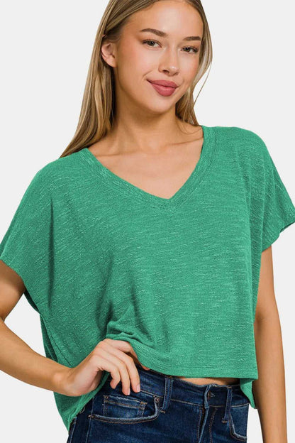 Zenana V - Neck Short Sleeve T-Shirt - Hopeford Streams