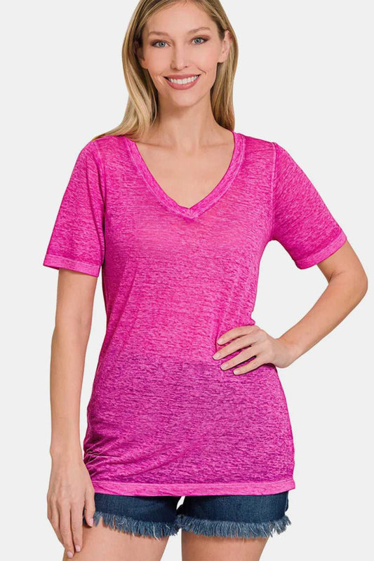 Zenana V - Neck Short Sleeve T-Shirt - Hopeford Streams