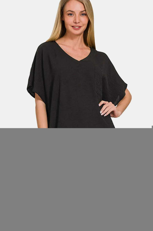 Zenana V - Neck Tee Dress with Pockets - Hopeford Streams
