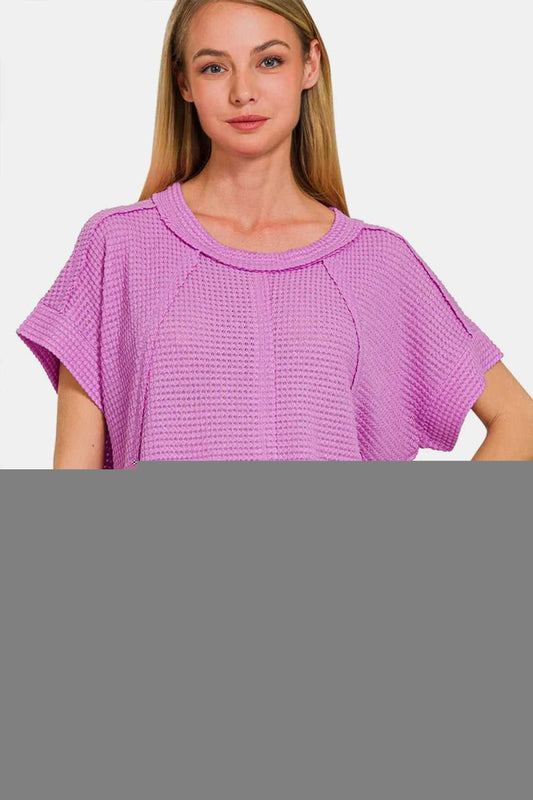 Zenana Waffle Exposed - Seam Short Sleeve T-Shirt - Hopeford Streams