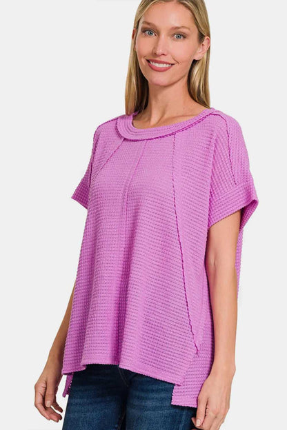 Zenana Waffle Exposed - Seam Short Sleeve T-Shirt - Hopeford Streams