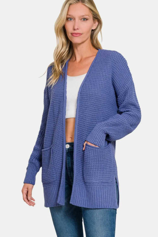 Zenana Waffle Open Front Sweater Cardigan - Hopeford Streams