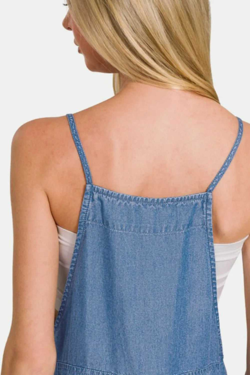 Zenana Washed Adjustable Strap Wide Leg Denim Overalls - Hopeford Streams