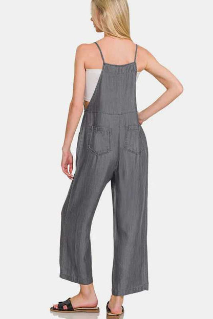 Zenana Washed Adjustable Strap Wide Leg Denim Overalls - Hopeford Streams