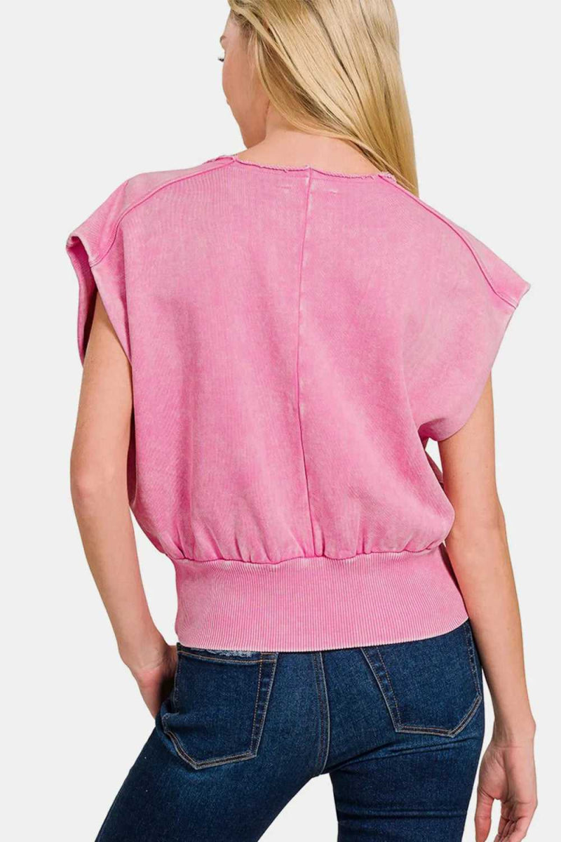 Zenana Washed Boat Neck Bottom Banded Dolman Sleeve Top - Hopeford Streams