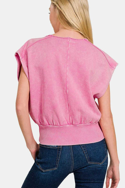 Zenana Washed Boat Neck Bottom Banded Dolman Sleeve Top - Hopeford Streams