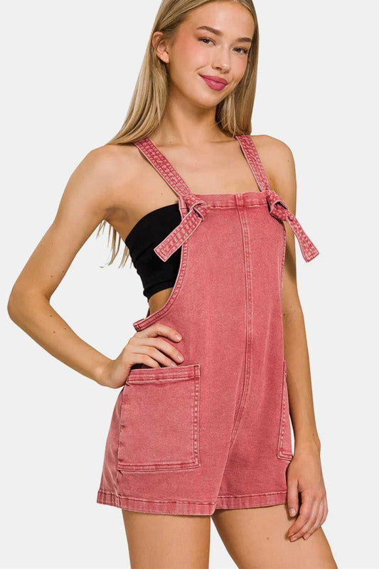 Zenana Washed Knot Strap Rompers - Hopeford Streams
