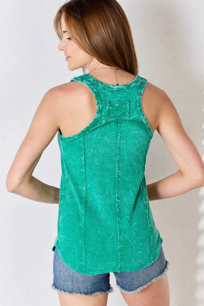 Zenana Washed Racerback V - Neck Tank - Hopeford Streams