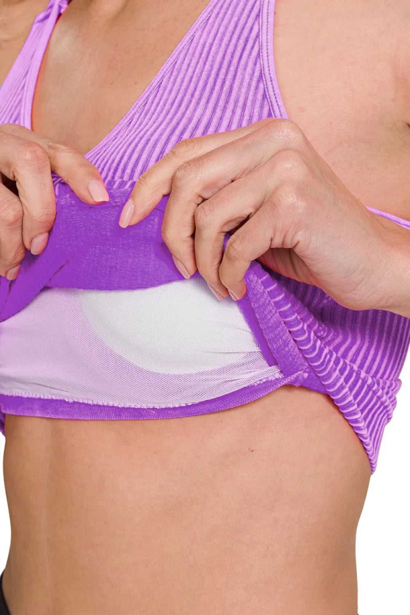 Zenana Washed Ribbed Cropped Bra Padded Tank - Hopeford Streams