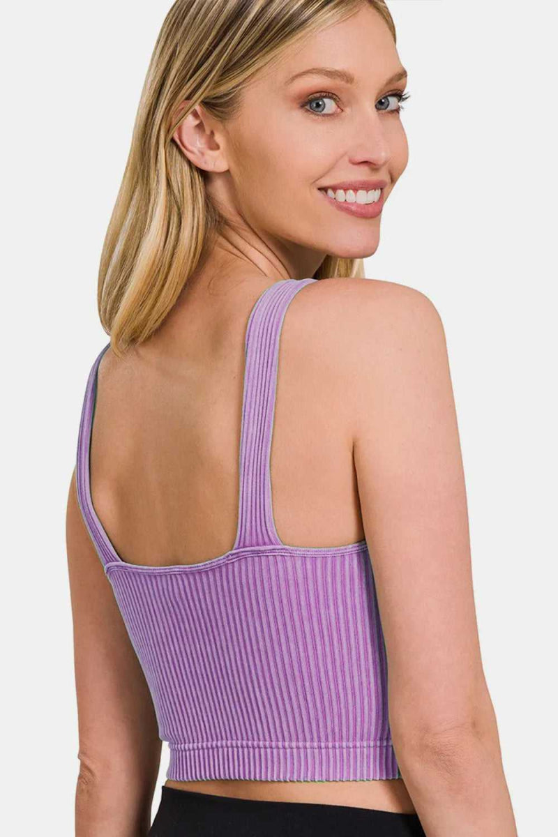 Zenana Washed Ribbed Cropped Bra Padded Tank - Hopeford Streams