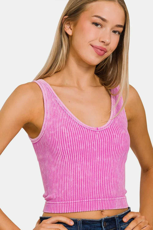Zenana Washed Ribbed Cropped Tank - Hopeford Streams