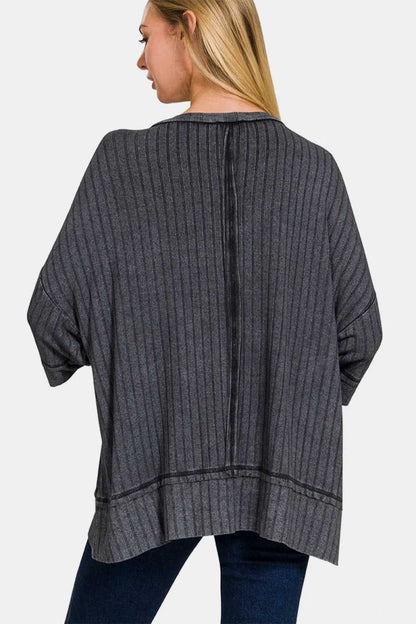 Zenana Washed Ribbed Drop Shoulder Half Sleeve Top - Hopeford Streams