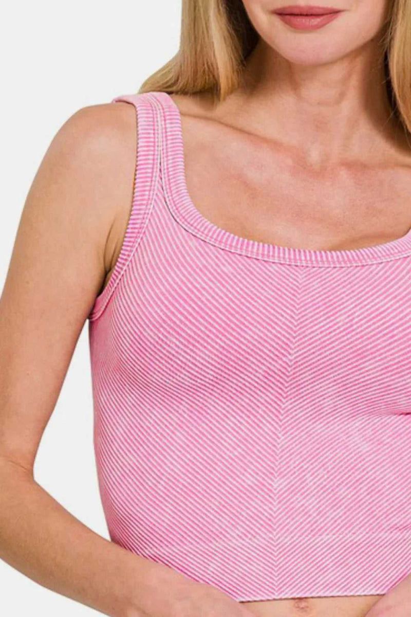 Zenana Washed Ribbed Scoop Neck Wide Strap Tank - Hopeford Streams