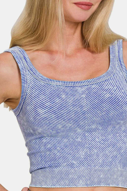 Zenana Washed Ribbed Scoop Neck Wide Strap Tank - Hopeford Streams