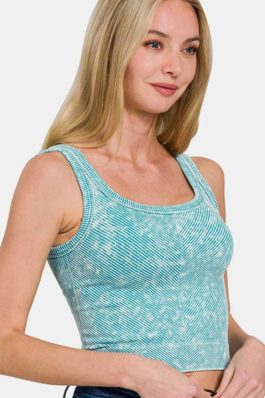 Zenana Washed Ribbed Scoop Neck Wide Strap Tank - Hopeford Streams