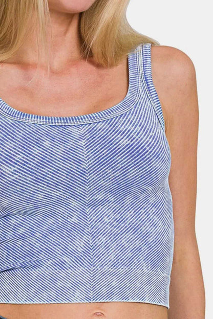 Zenana Washed Ribbed Scoop Neck Wide Strap Tank - Hopeford Streams