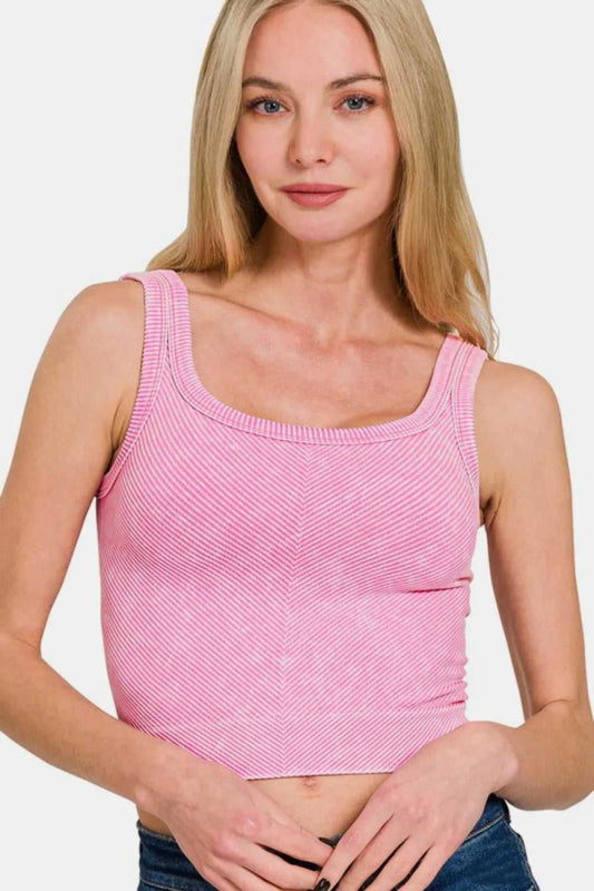 Zenana Washed Ribbed Scoop Neck Wide Strap Tank - Hopeford Streams