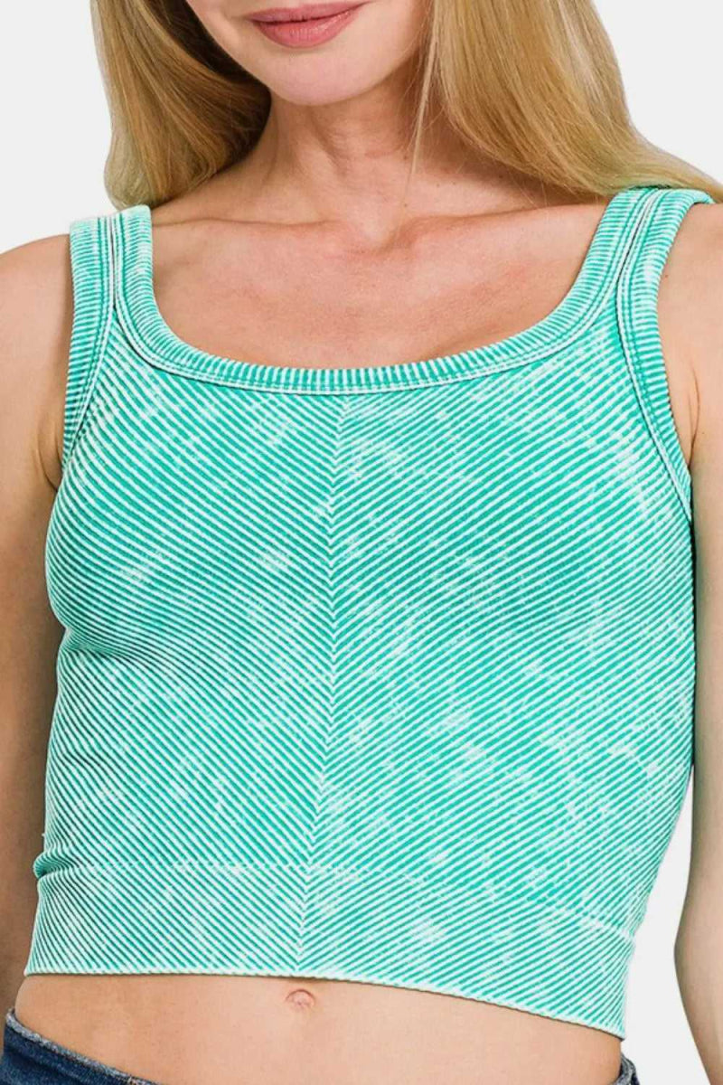 Zenana Washed Ribbed Scoop Neck Wide Strap Tank - Hopeford Streams