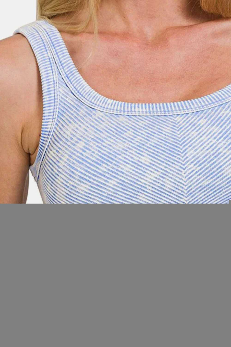 Zenana Washed Ribbed Scoop Neck Wide Strap Tank - Hopeford Streams