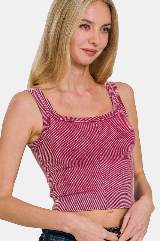 Zenana Washed Ribbed Scoop Neck Wide Strap Tank - Hopeford Streams