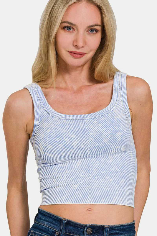 Zenana Washed Ribbed Scoop Neck Wide Strap Tank - Hopeford Streams