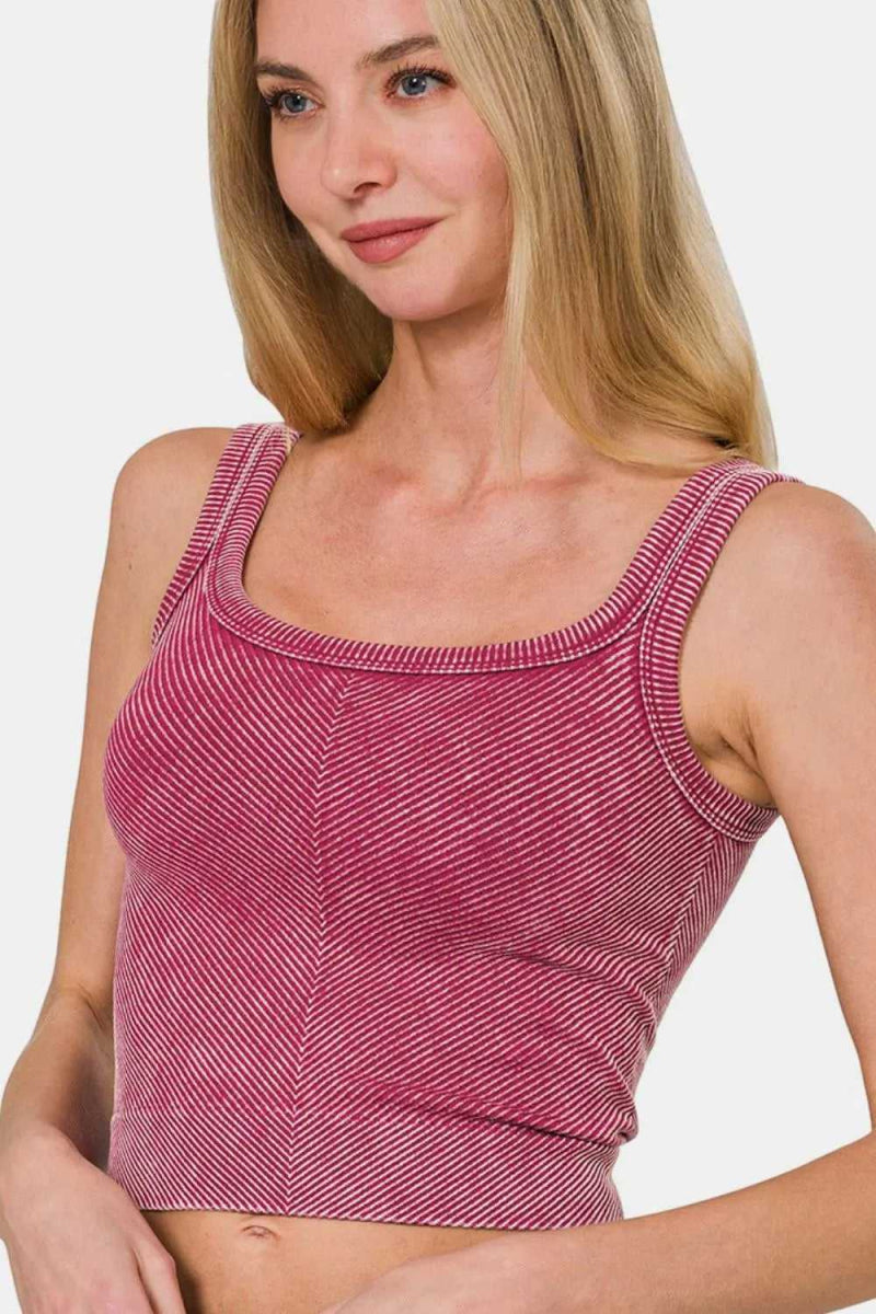 Zenana Washed Ribbed Scoop Neck Wide Strap Tank - Hopeford Streams