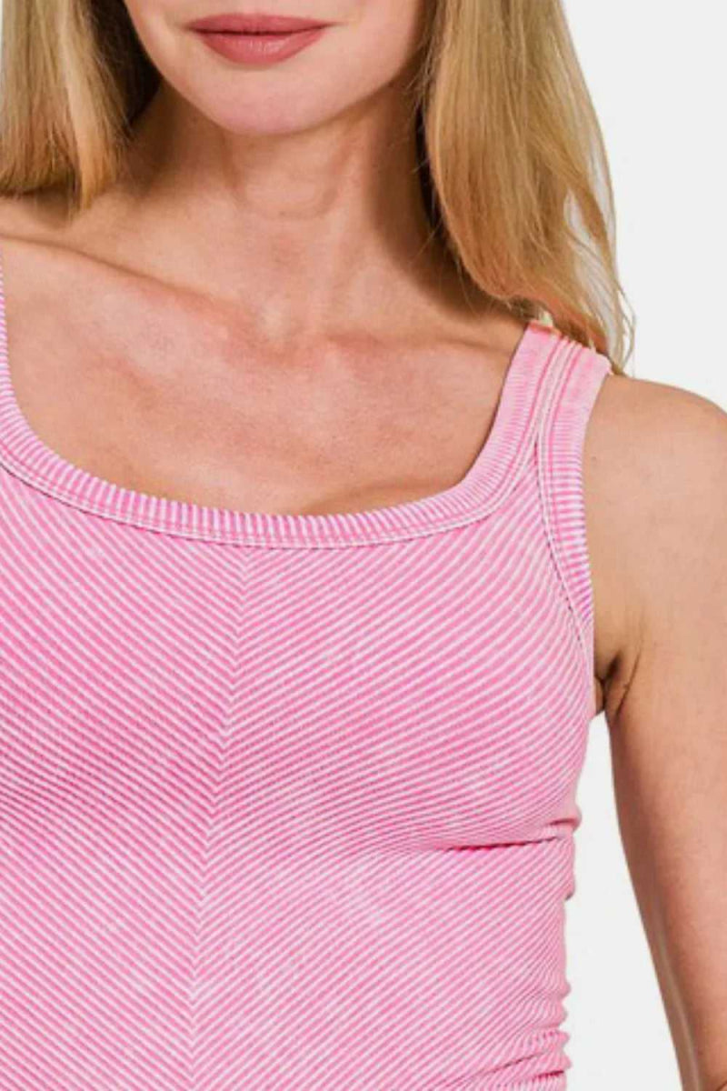 Zenana Washed Ribbed Scoop Neck Wide Strap Tank - Hopeford Streams
