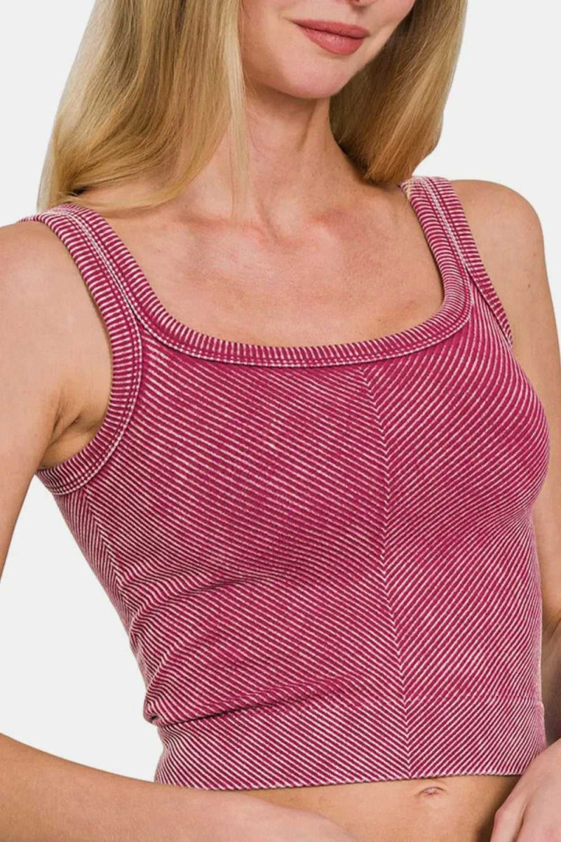 Zenana Washed Ribbed Scoop Neck Wide Strap Tank - Hopeford Streams