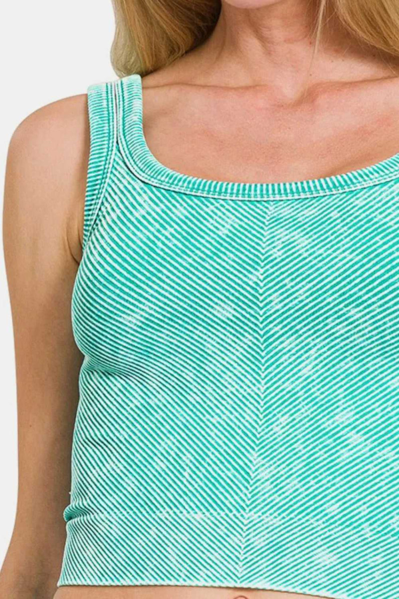 Zenana Washed Ribbed Scoop Neck Wide Strap Tank - Hopeford Streams