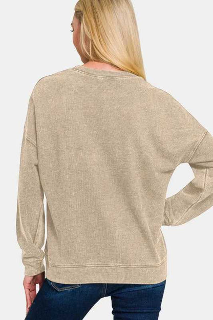 Zenana Washed Round Neck Dropped Shoulder Sweatshirt - Hopeford Streams