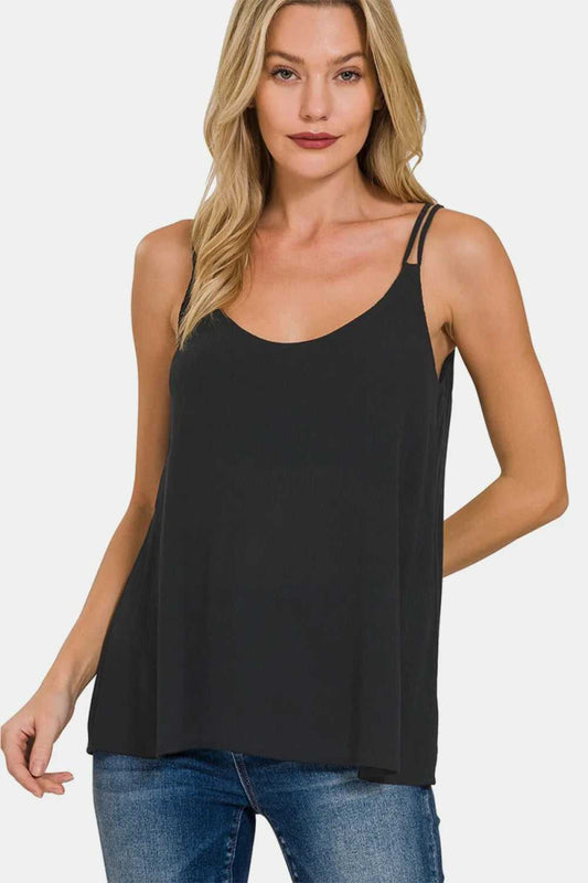 Zenana Woven Double Spaghetti Strap V - Neck Cami - Hopeford Streams