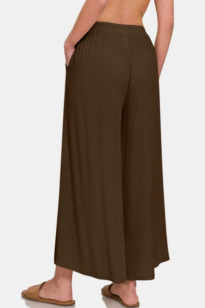 Zenana Woven Wide Leg Pants With Pockets - Hopeford Streams