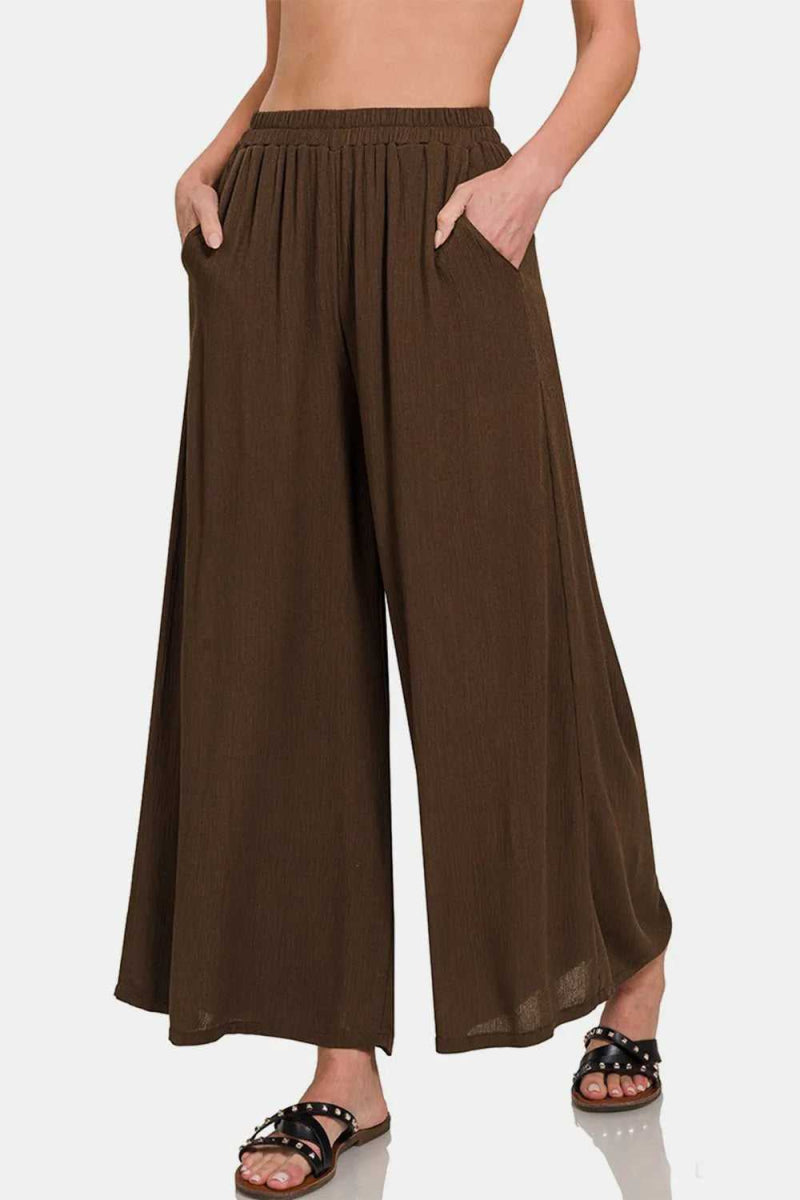 Zenana Woven Wide Leg Pants With Pockets - Hopeford Streams